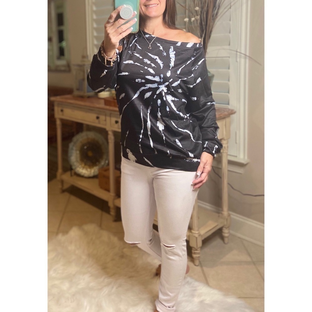 Spiral Tie Dye French Terry Sweatshirt Black 3920 - Picture 3 of 6